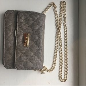 BCBG Gray quilted crossbody gold chain purse
